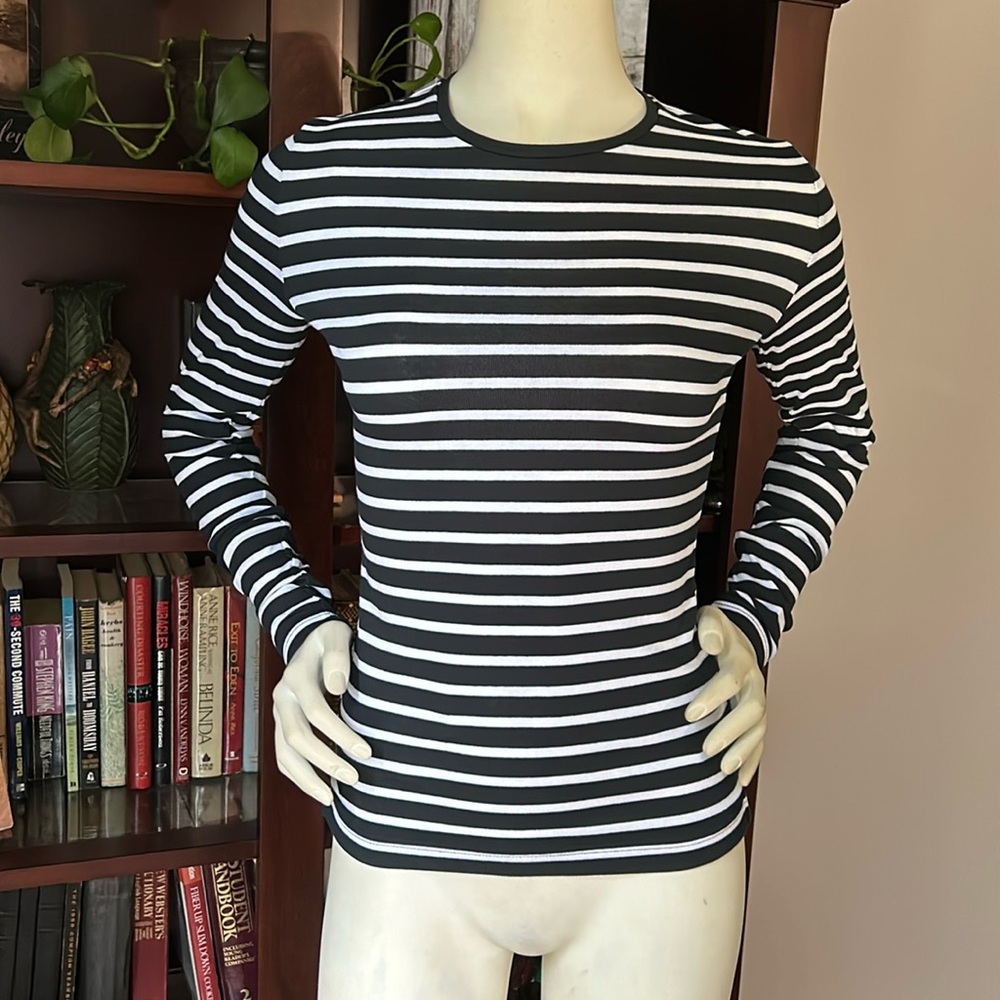 NWT Lauren Ralph Lauren Black and White Striped Top